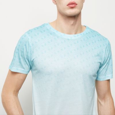 White faded blue print T-shirt